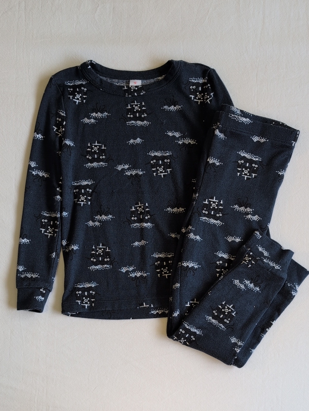 Joe Fresh Toddler Boys Plush Knit Pajama Set Pirate Ships Clouds Navy Blue 4T